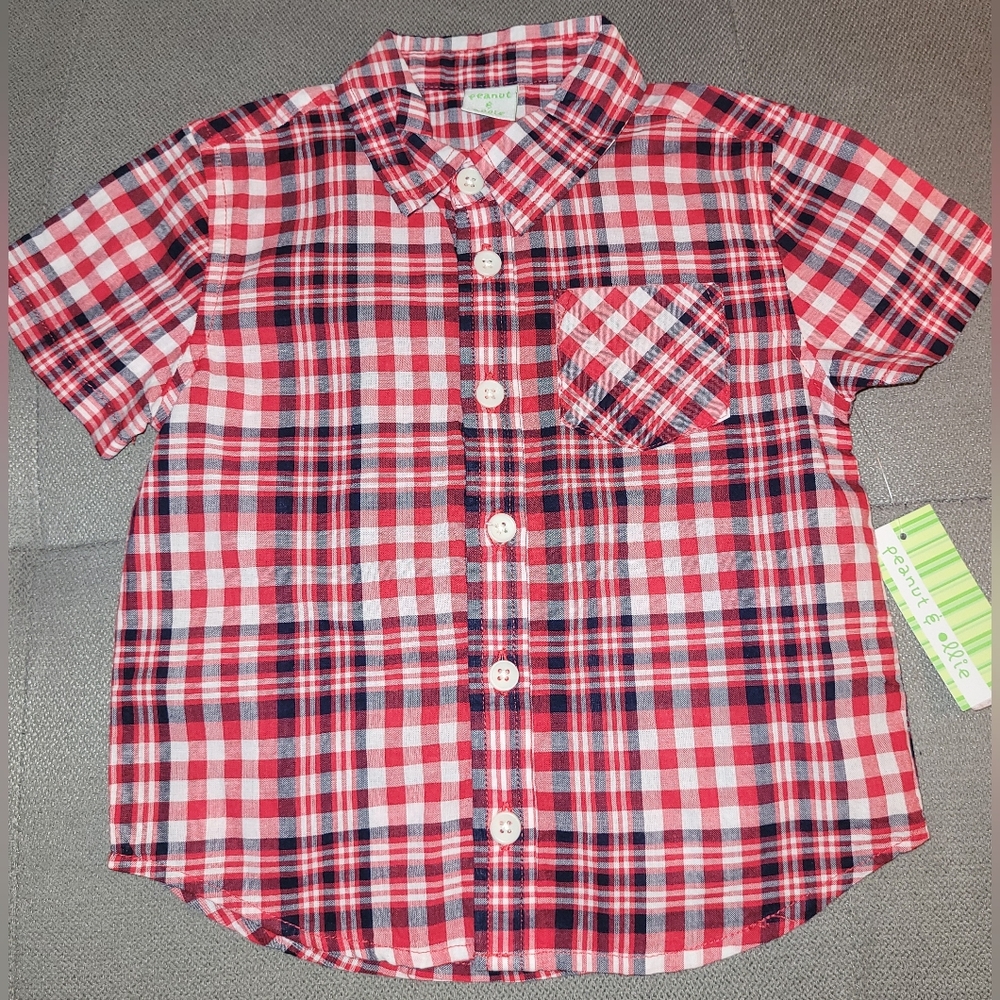 18mo Peanut & Ollie checkered button-down collared dress shirt